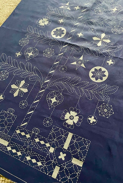 Tree Stitchery Panel - Navy and Silver