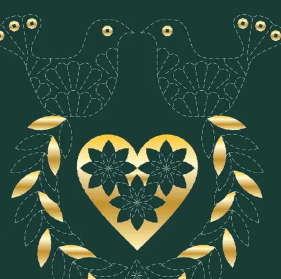 Stockings Stitchery Panel - Green and Gold