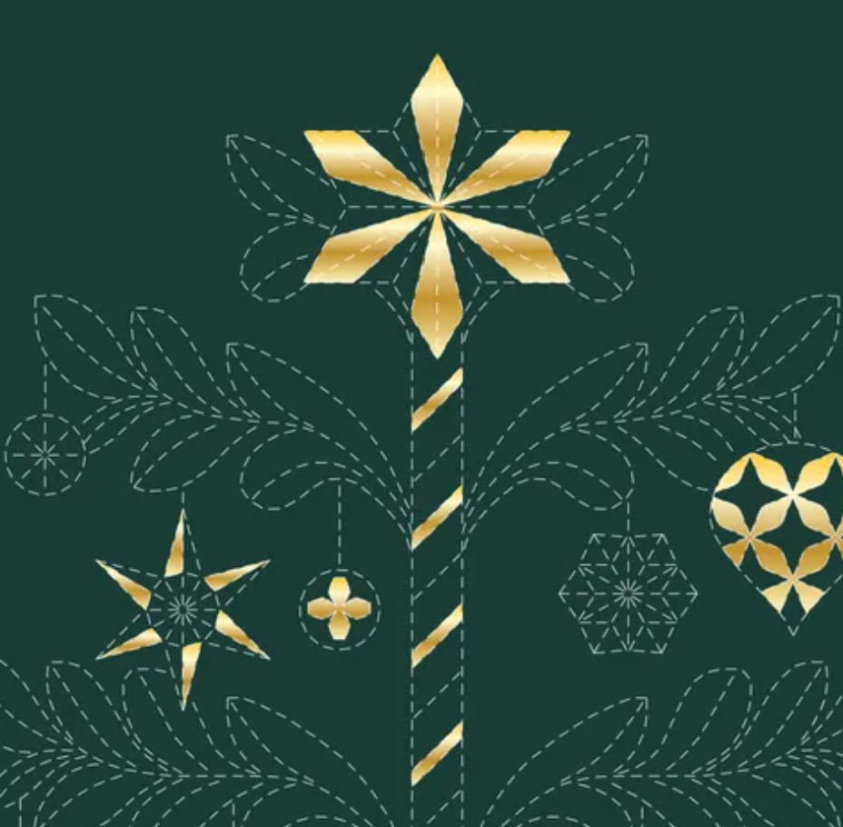 Tree Stitchery Panel - Green and Gold